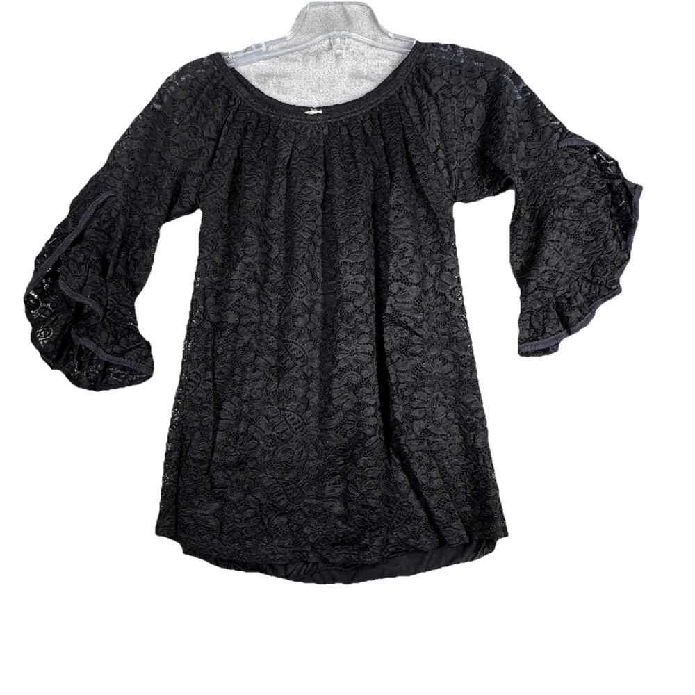 Lildy Shirt Womens Medium Black Lace Blouse Neutral Minimalist Whimsygoth Gothic